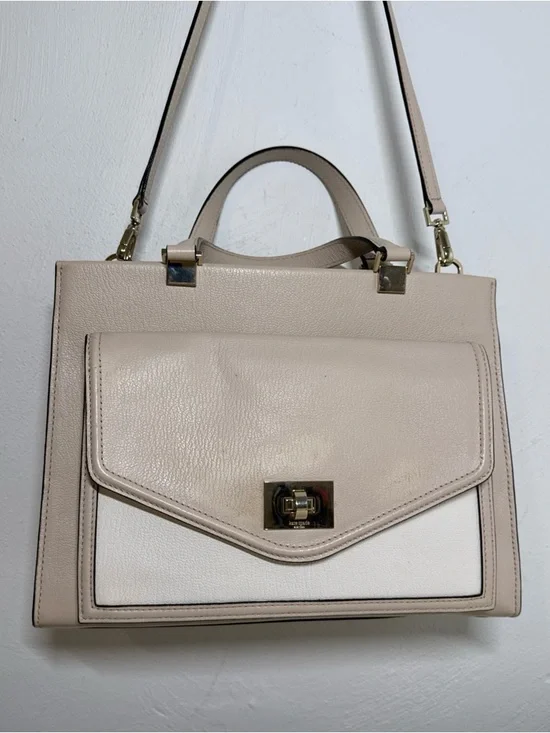 Kate Spade Cream White Pebbled Leather Satchel Crossbody Bag Gold Hardware - Picture 1 of 16